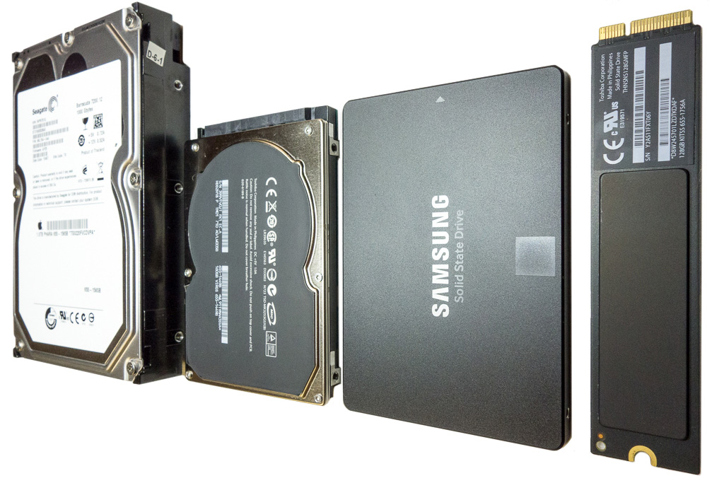 spinning drives next to standard ssd and Apple flash storage