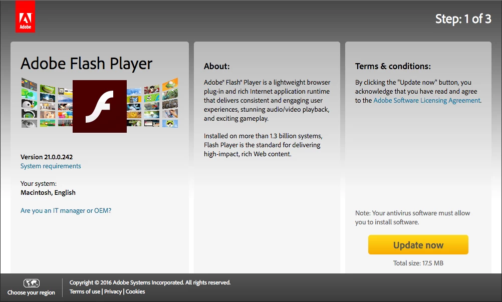 Download Flash Player updates on Adobe website