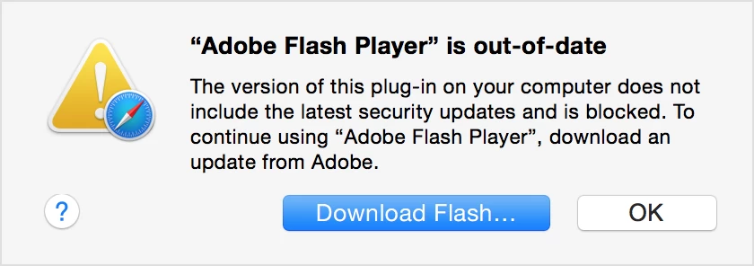 fake flash player out of date warning