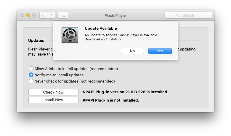 Check for Flash Player updates in System Preferences