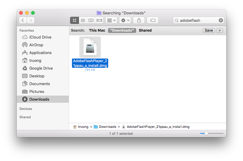 Open AdobeFlashPlayer dmg in Downloads folder