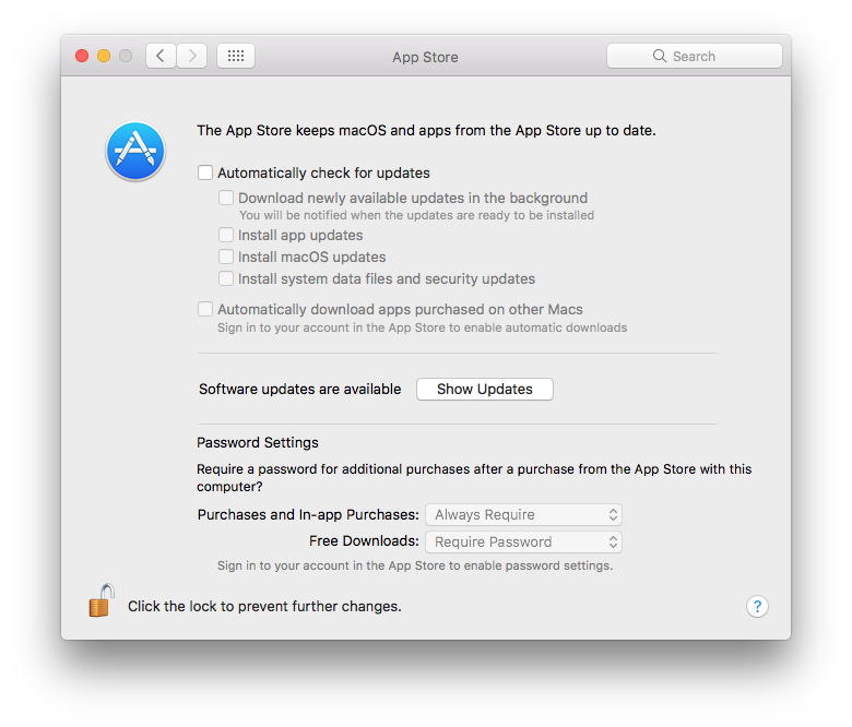 macOS App Store software update preferences